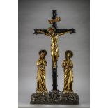 Gothic Revival Calvary statue in gilt bronze, stone and wood (85x45x15 cm)