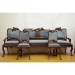 A five-part lounge set in Chinoisant style, circa 1900 (sofa 108x128x53cm)