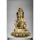 A gilt copper statue 'Guanyin', China 18th century (h 12 cm)