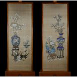 A pair of Chinese paintings on silk 'antiquities' (*)
