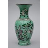 Vase in Chinese famille verte porcelain 'warriors' (H44cm)