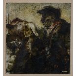 Anonymous (signed illegibly): painting (o/p) 'man & woman' (18x15.5 cm)