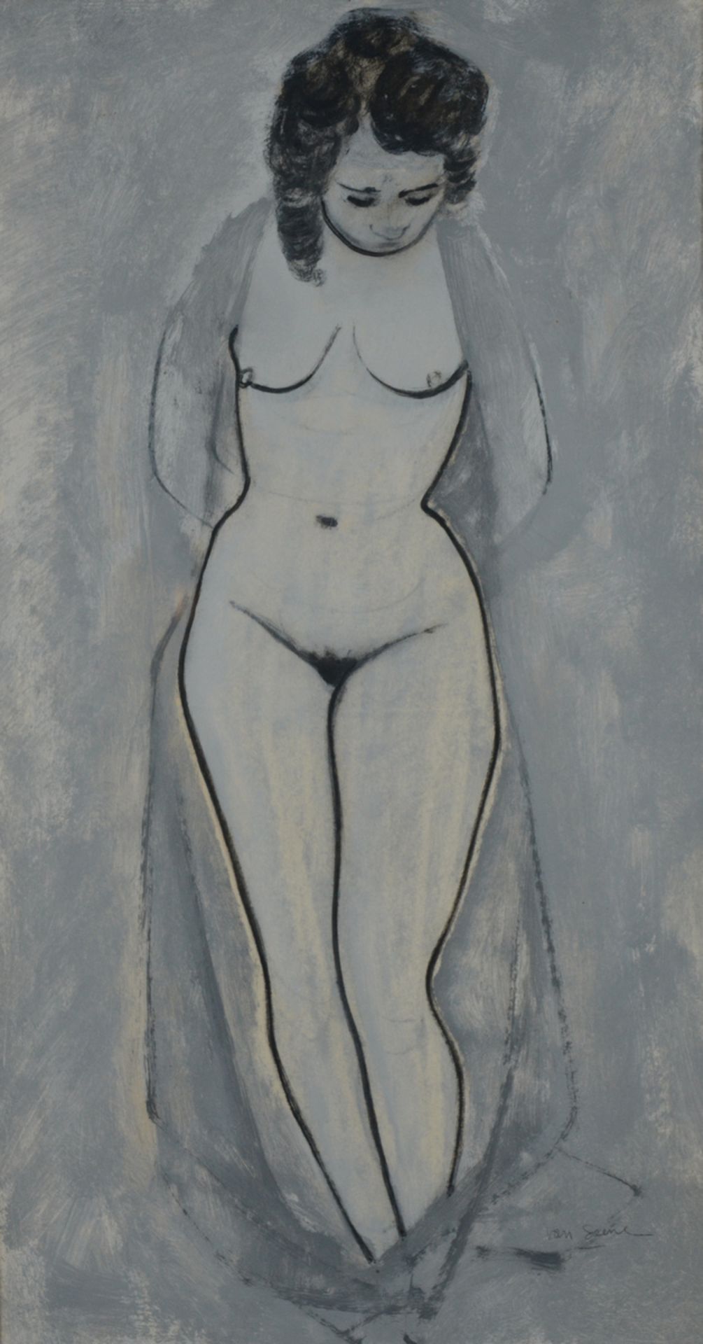 Maurice van Saene: gouache on paper 'nude' (63x34cm)