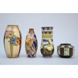 4 Art Deco vases, Boch Keramis, D1126 D1256 D2847 D2915 (h13-30cm)