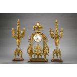 Barbedienne: gilded bronze clock set in Louis XVI style (64x32x22cm)