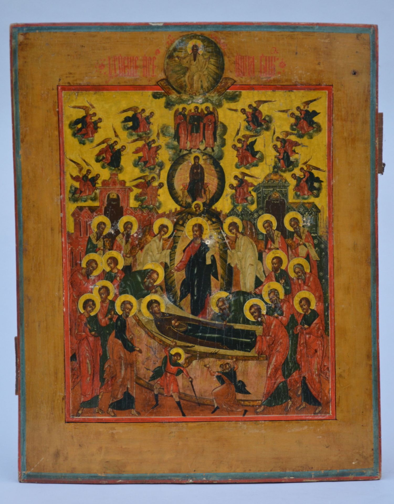 A Russian icon (tempera on panel) 'entombment' with copper frame (53x45cm) (*) - Bild 2 aus 4