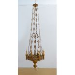 A Gothic revival chandelier in bronze with porcelain plaques (dia 60cm)
