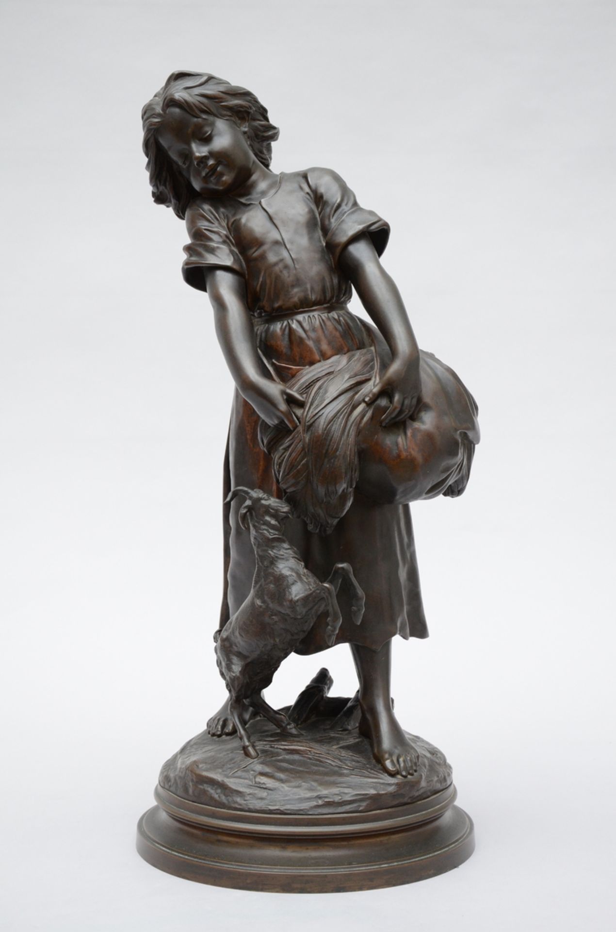 E. Drouot: bronze sculpture 'Girl with goat' (h64cm)