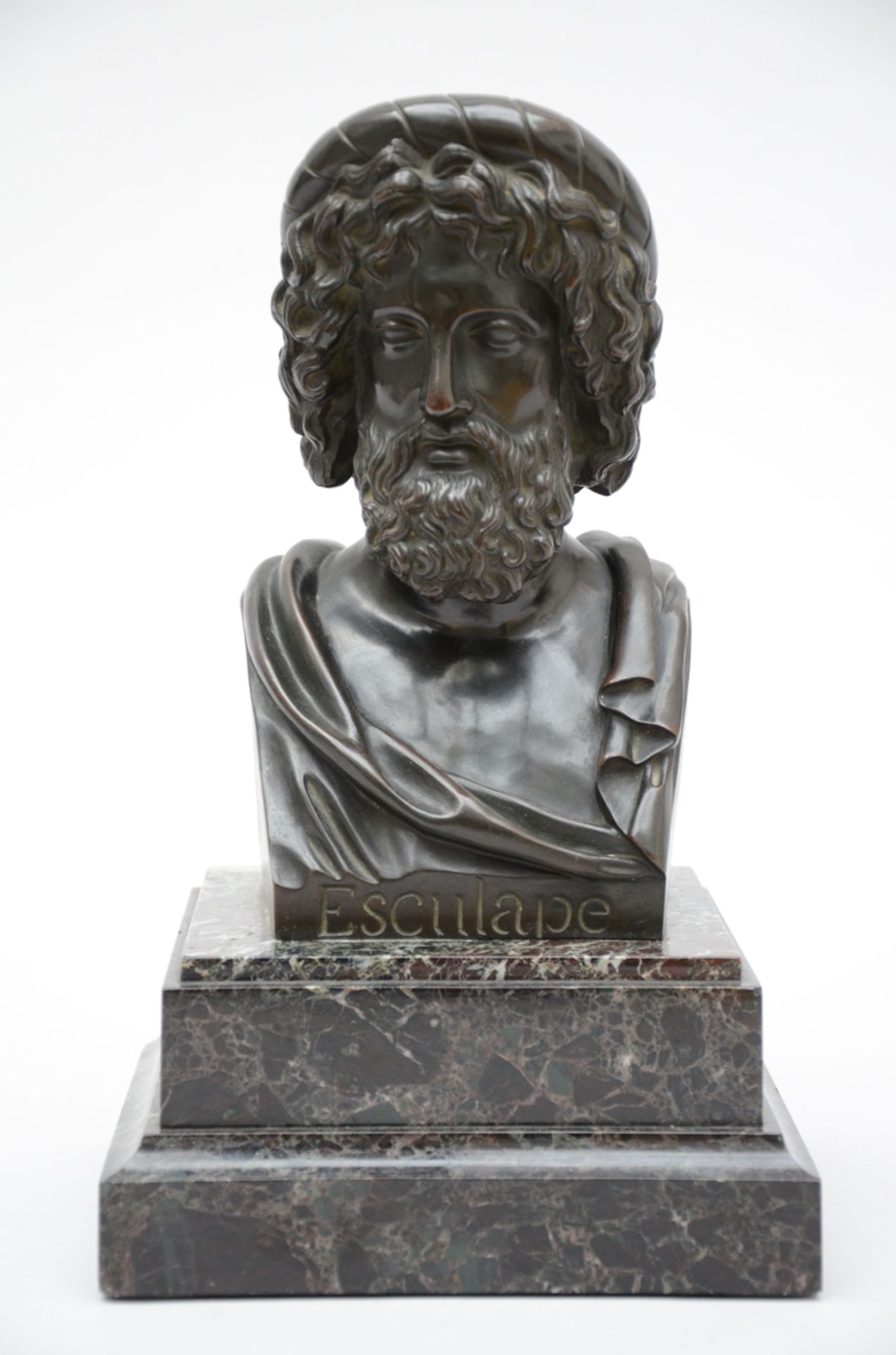 Chardigny: bronze bust on marble base 'Esculape' 1854 (h23 cm)