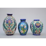 3 Art Deco vases including two with Iznik decoration, Boch Keramis D26 D69 D2208 (h23 to 32cm)