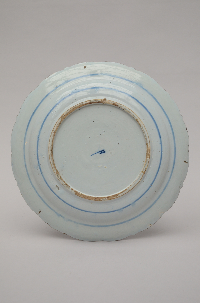 Delft blue plate + six plates 'Tea tree' (dia 25 - 34 cm) (*) - Image 4 of 4