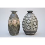 2 Art Deco vases in stoneware, Boch la Louvière, 'flowers' D880,D666 (h29-30cm)
