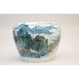 A large planter in Chinese porcelain 'rock landscape' (H49 dia 65 cm)