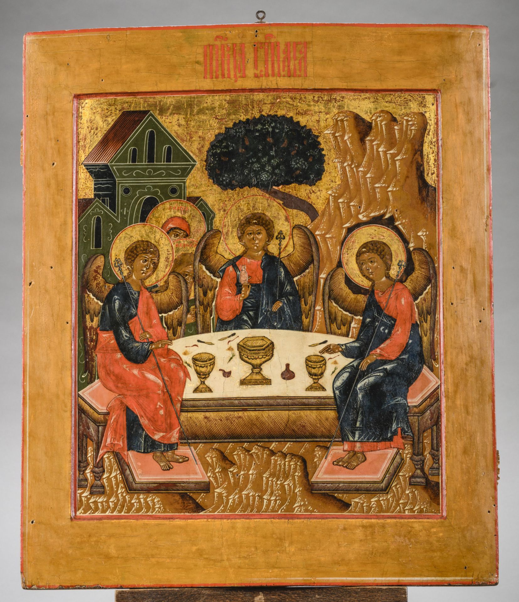 An Russian icon (tempera on panel) 'three angels' (53x44.5cm)