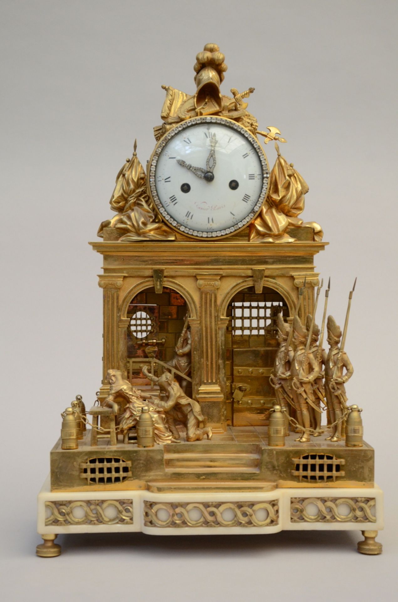 A rare gilt bronze clock 'Le déserteur' par Vanier à Paris, Louis XVI period (52x33x22cm)