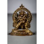 A fine gilt bronze sculpture 'Chakrasamvara', Nepal 17th century (h 10 cm)