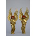 A pair of Gothic revival angels in gilt bronze (H47cm)