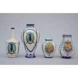 4 Art Deco vases, Boch, 'butterflies and flowers' D742 D944 (h16- 28cm) (*)