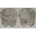 Chinese fan paintings 'travelers and elegant ladies' (26x24cm) (*)