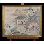 Chinese painting on silk 'tea trade' (64x53cm)