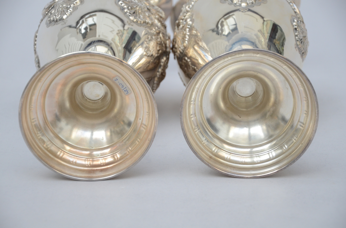 A pair of silver Louis-Philippe vases (925/1000) (h37cm) - Image 3 of 4