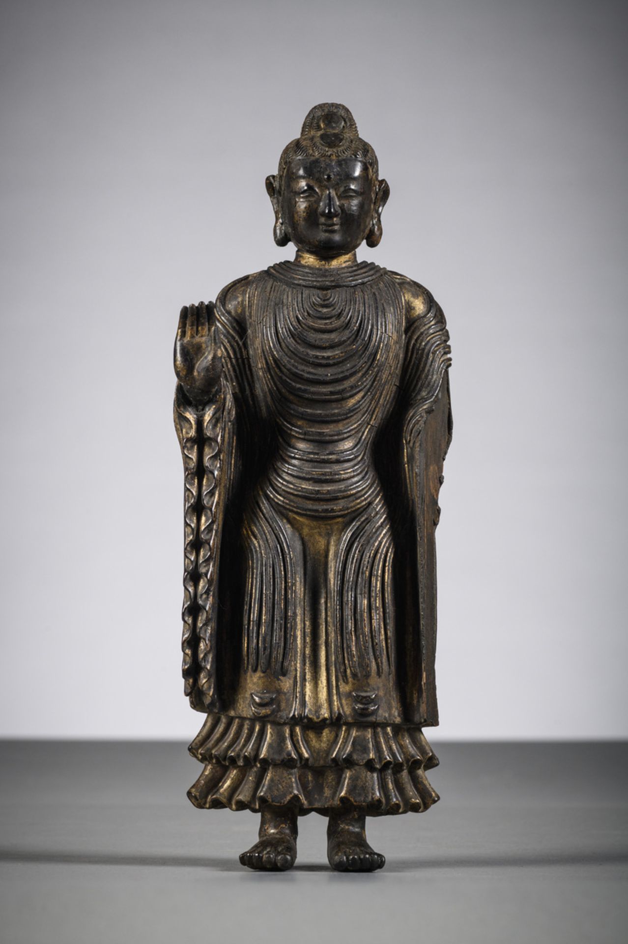Rare Chinese statue in lacquered wood 'Maitreya', Qialong period (h 31.2 cm)