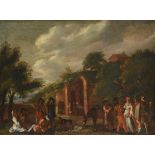 Anonymous (17th century): painting (o/c) 'ruins with characters' (73x97cm) (*)