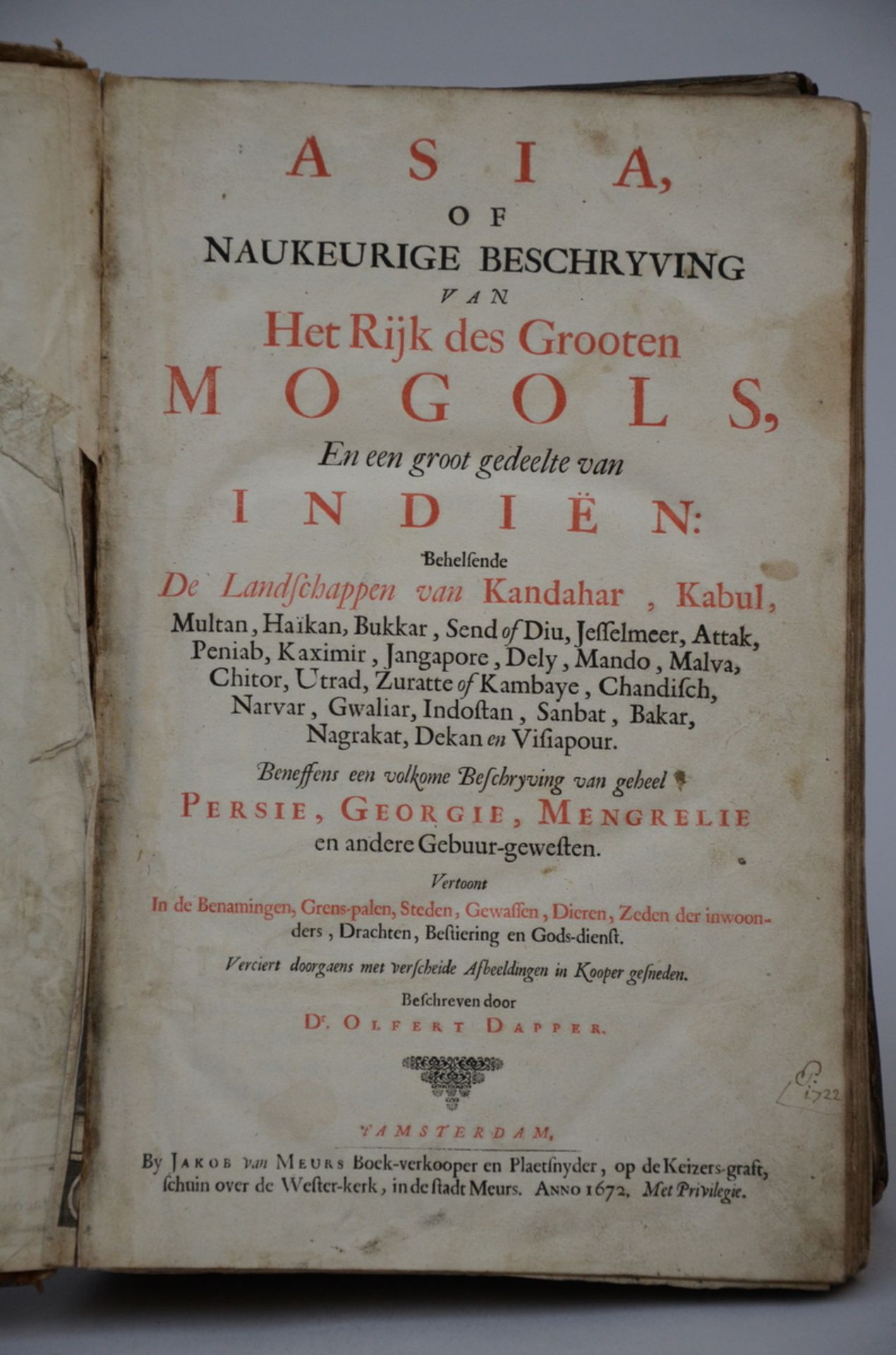 Olfert Dapper: book 'Asia, het rijk des grooten mogols en een groot gedeelte van Indiën' 1672 ( - Bild 2 aus 6