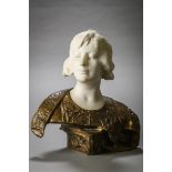 Paul François Berthoud: 'ladies bust' in bronze and carrara marble (h45cm)