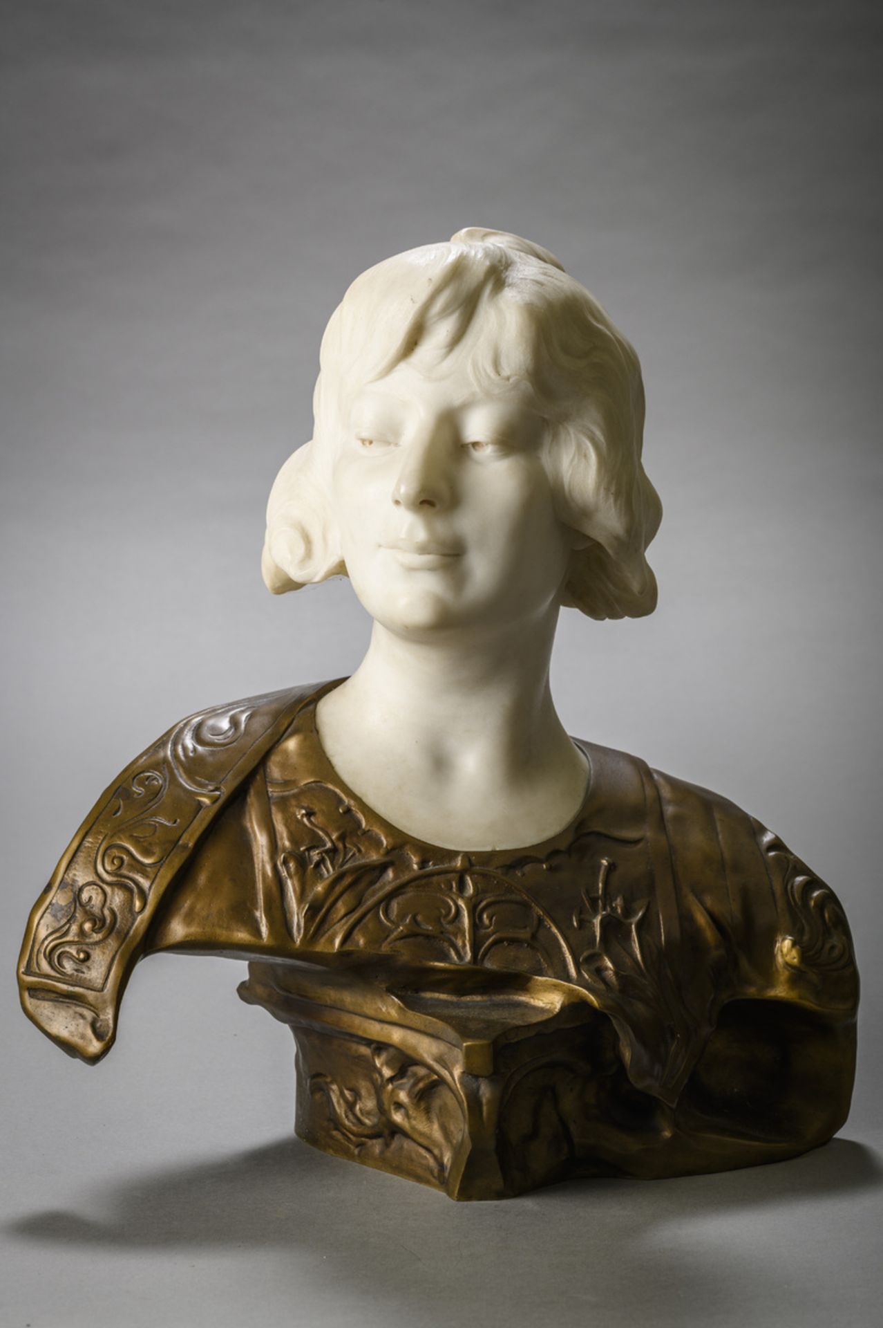 Paul François Berthoud: 'ladies bust' in bronze and carrara marble (h45cm)
