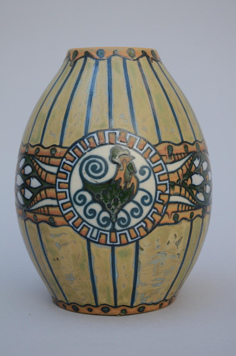 3 Art Deco vases in stoneware Keramis, Boch, 'rooster' D635, (h17.5-26-23.5cm) - Image 2 of 4