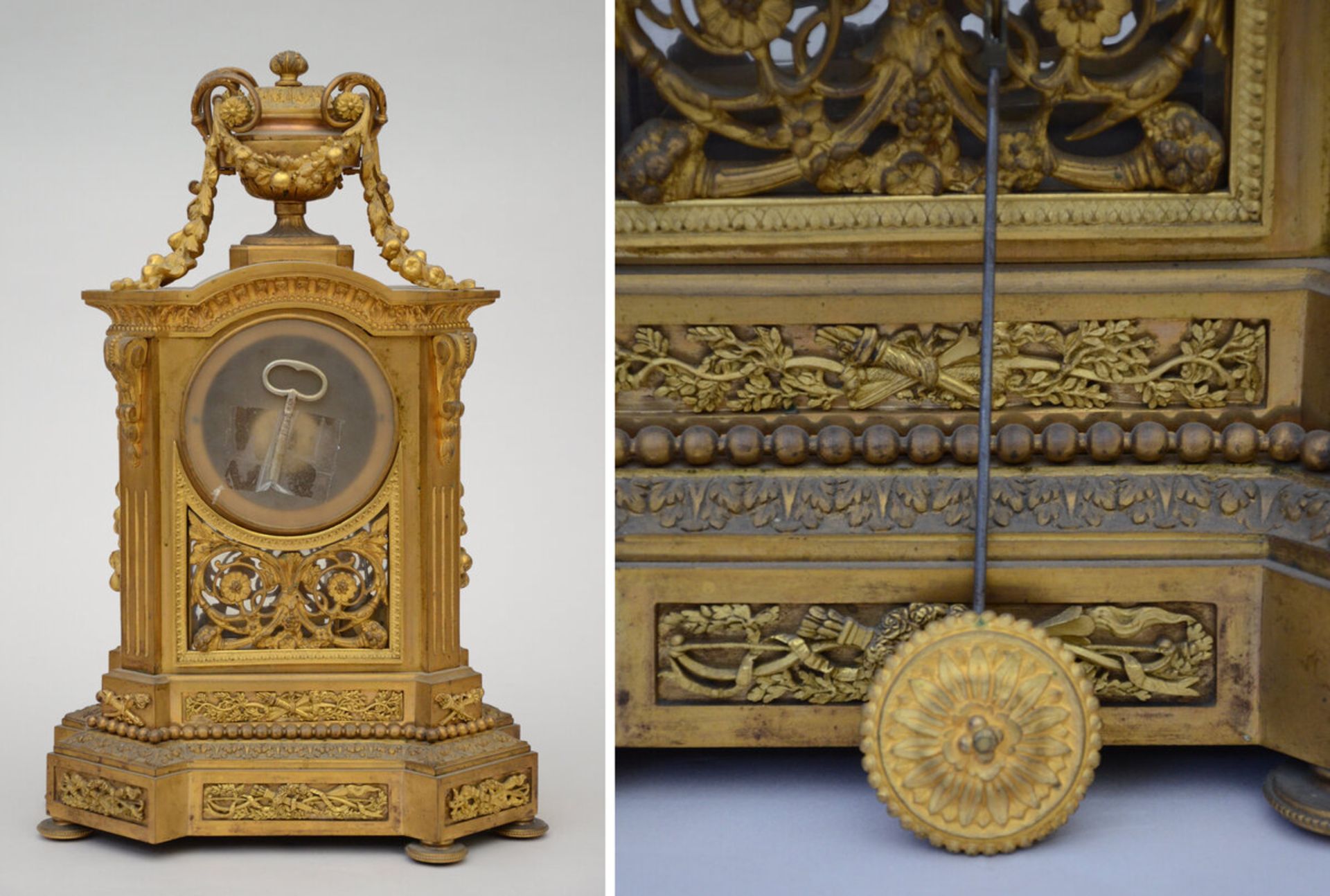 Clock set in gilt bronze, Louis XVI style (49x29x21cm) (H56cm) - Image 2 of 4