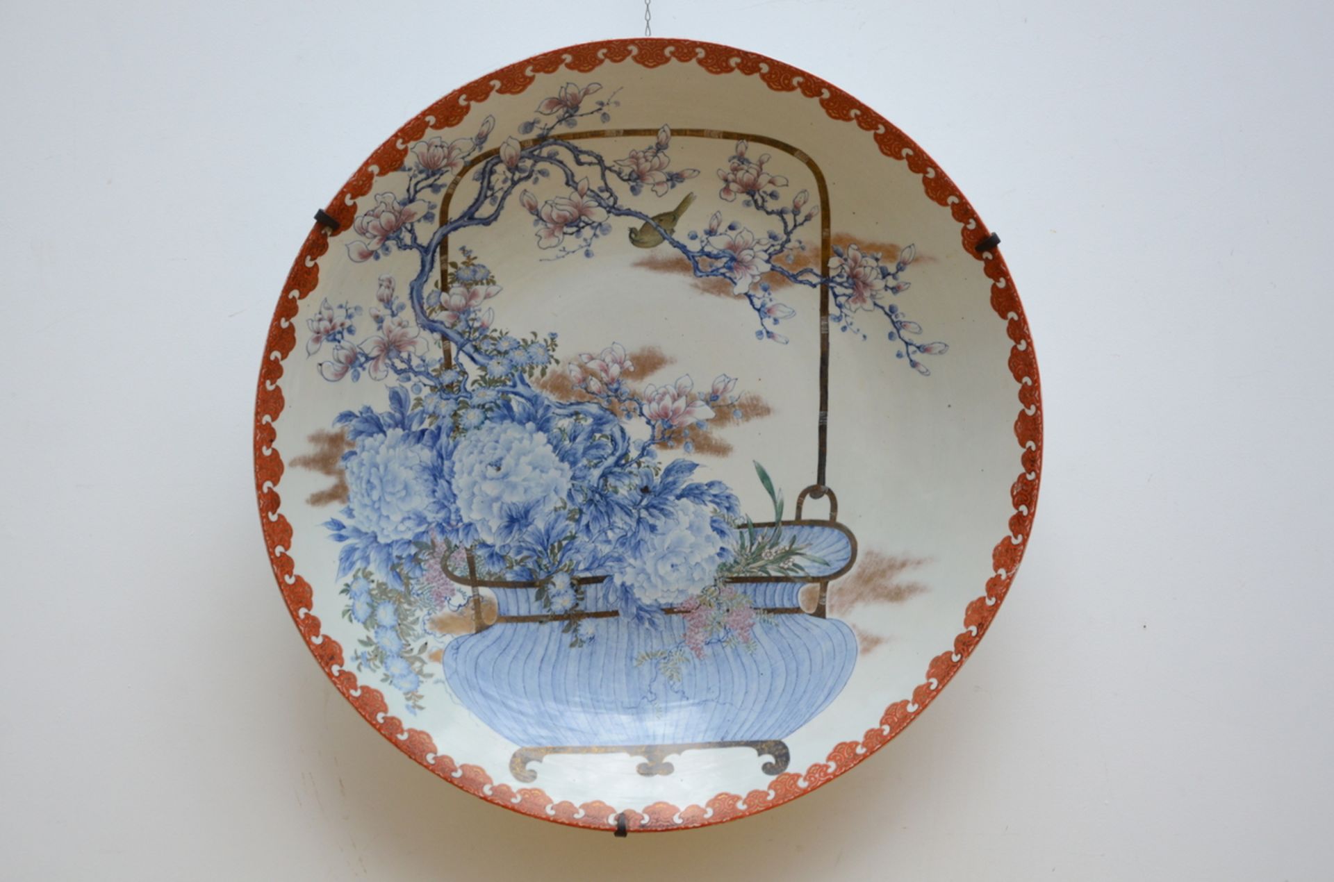 A very large Japanese porcelain plate 'flower basket', 19th century (dia 90cm) - Image 2 of 5