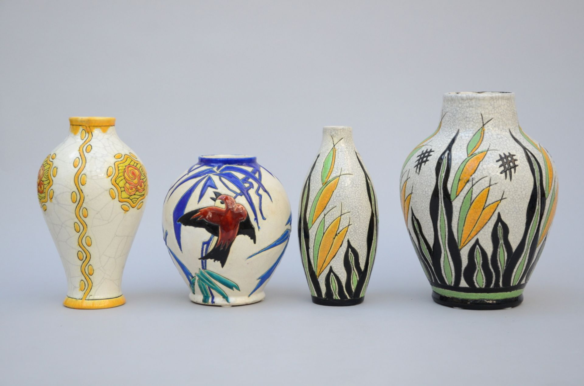 4 Art Deco vases, Boch Keramis D750 D1322 D1208 (h22.5 to 32cm) - Image 2 of 3