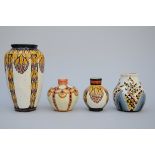 4 Art Deco vases Boch, Charles Catteau, D746 D740 D1210 (h17 to 35cm) (*)