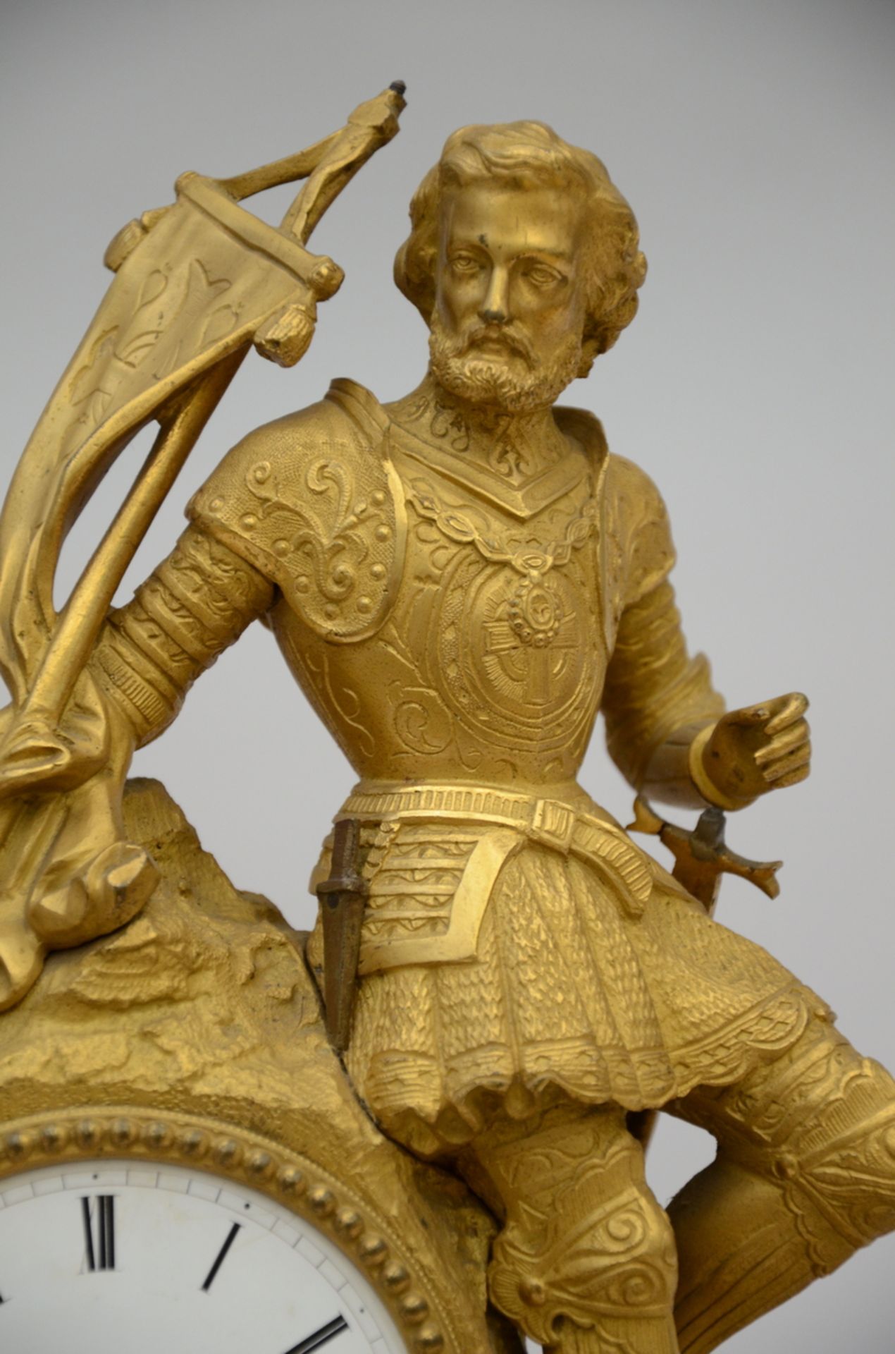 Gilded bronze gothic revival clock 'knight' (h54x50x25cm) - Image 3 of 4