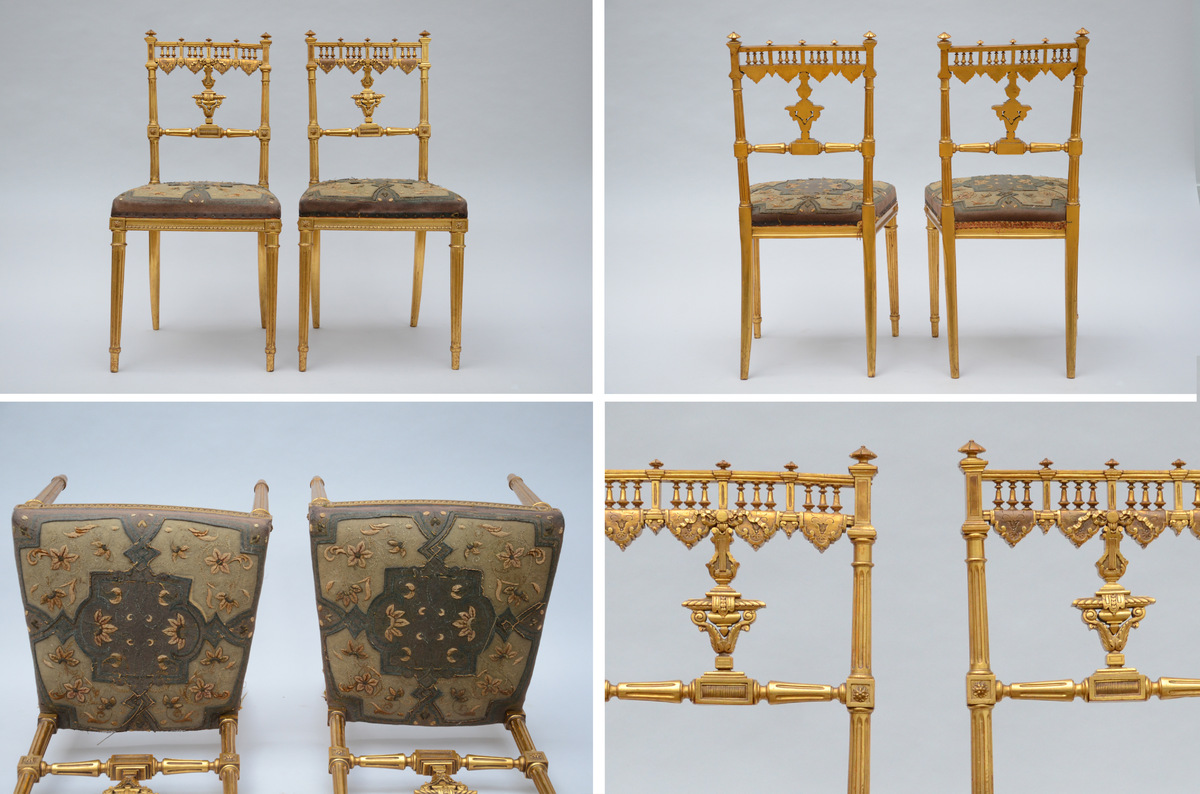 Lot gilt furniture in Louis XVI style: canapé + fauteuil + 2 chairs + gilt room divider (*) - Image 3 of 4