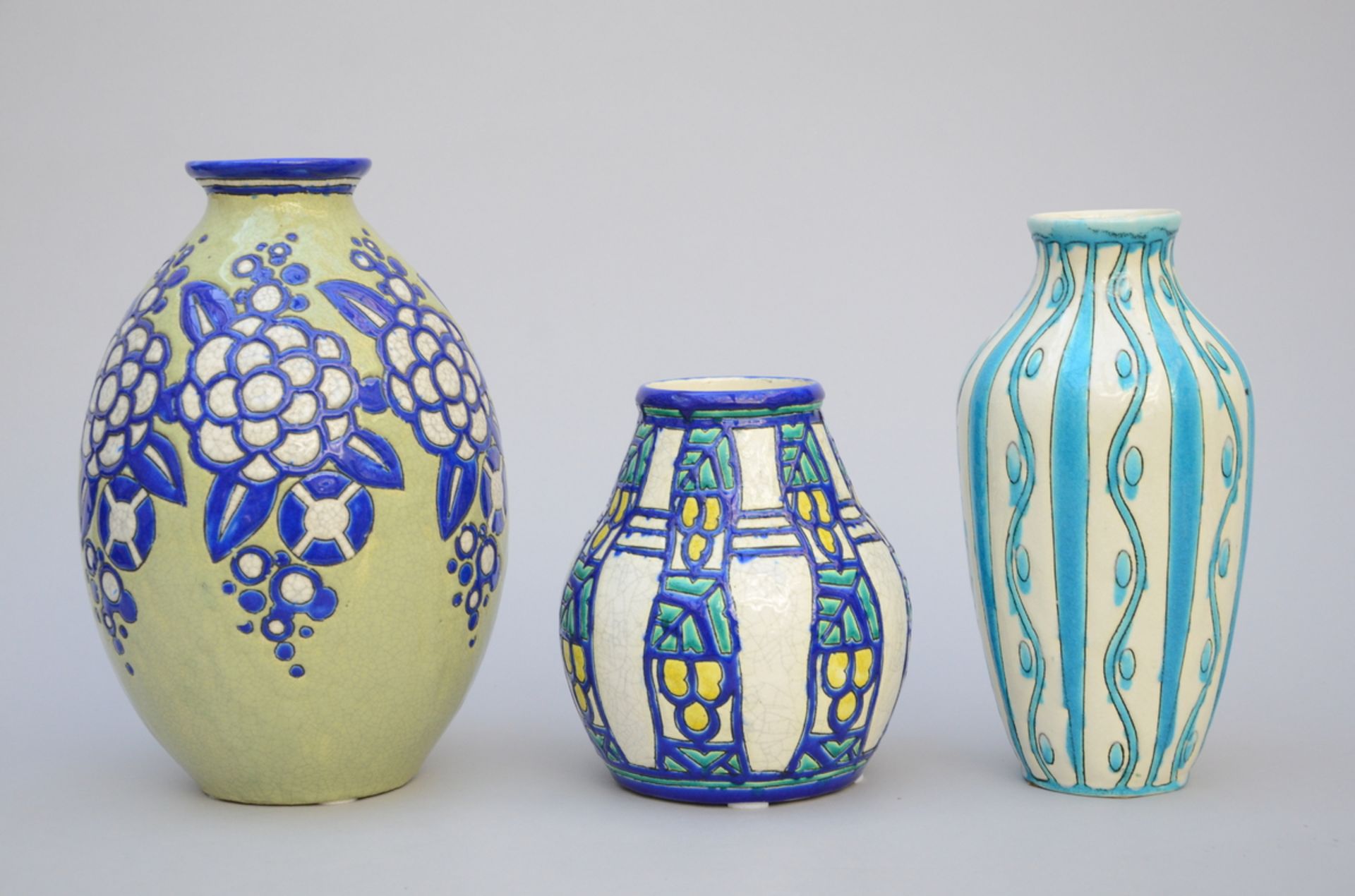 3 Art Deco vases, Boch, Charles Catteau, D952 D1121 D734 (h20 to 31cm) - Image 2 of 3
