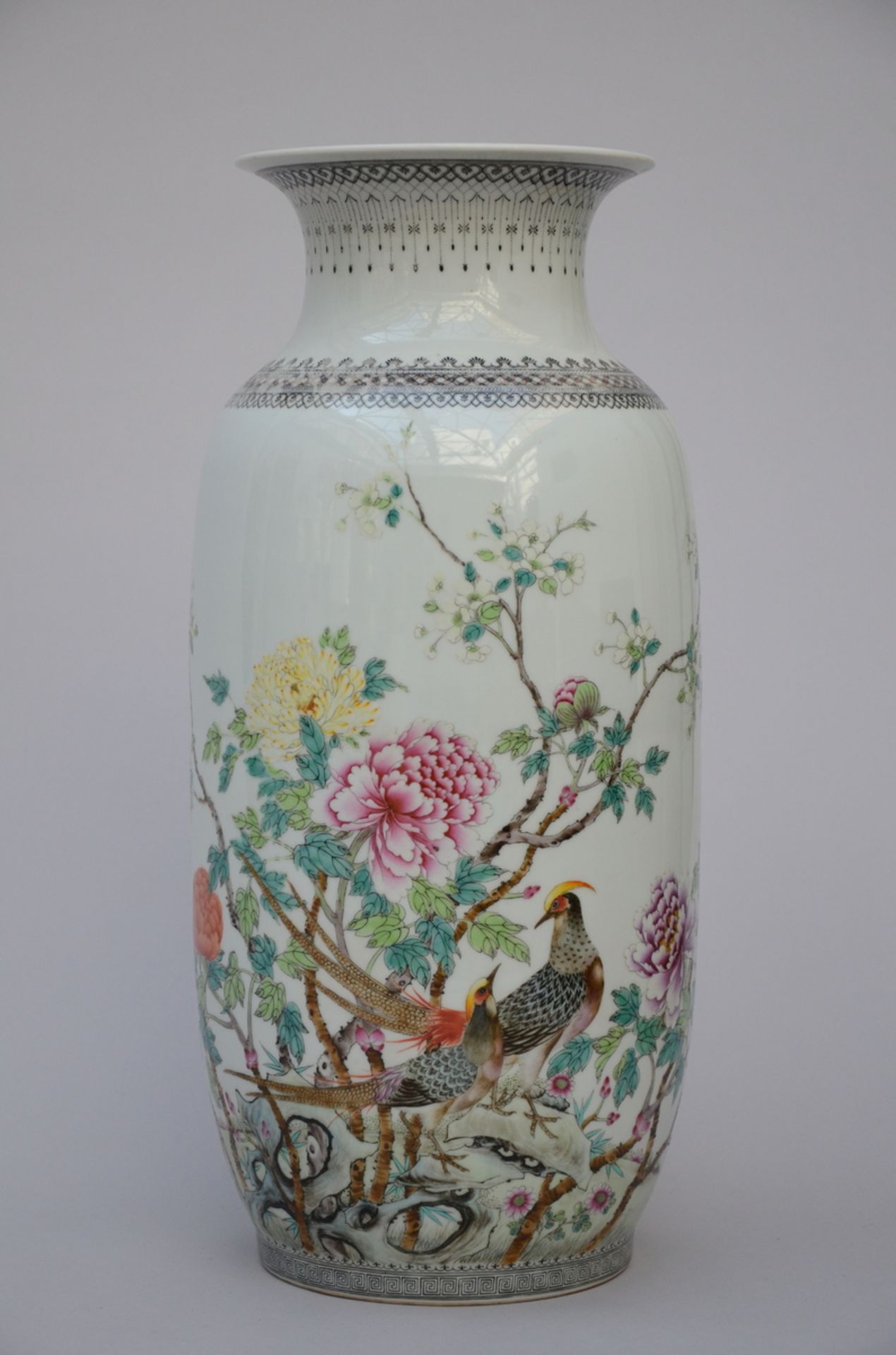 A Chinese famille rose vase 'flowers and birds', marked (h51cm)