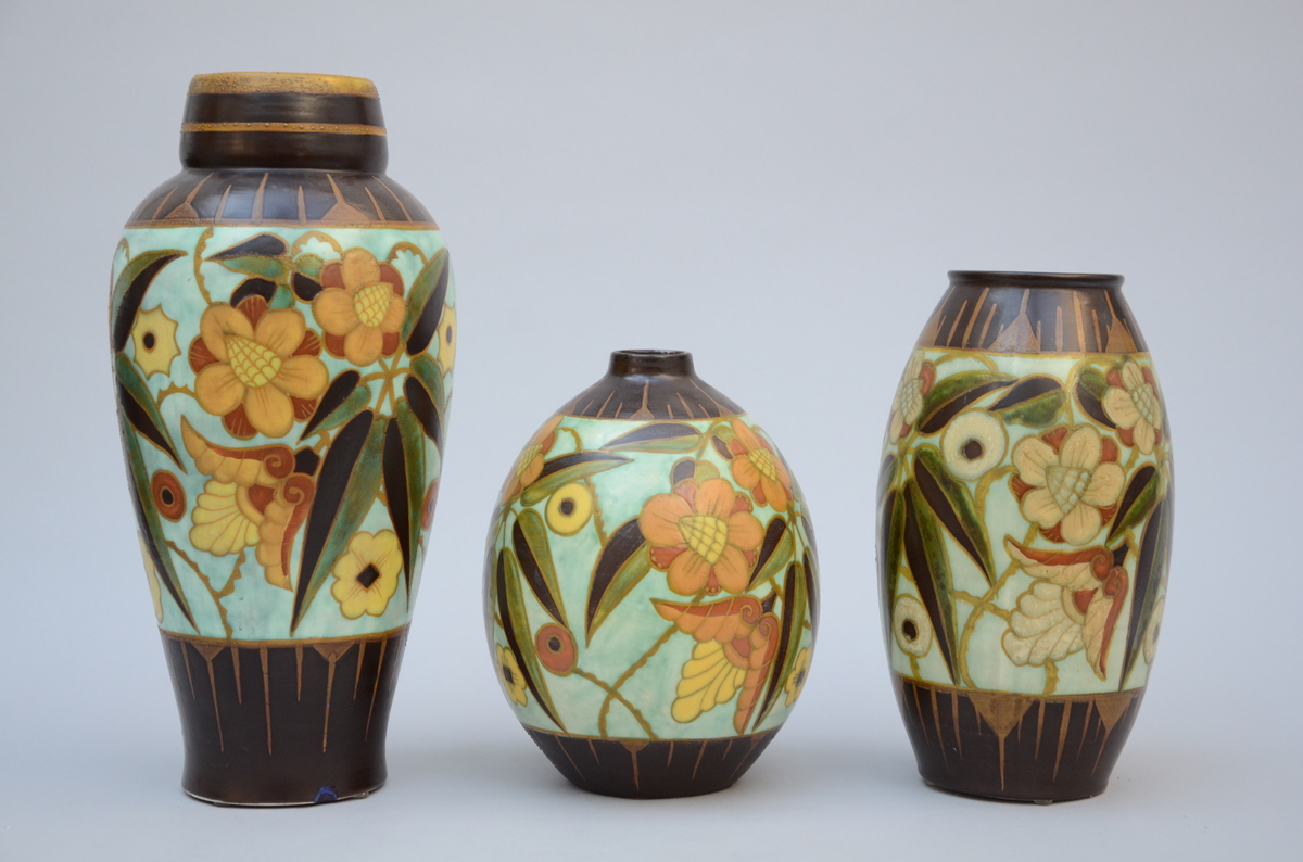 3 Art Deco vases, Boch Keramis, D1847 (h25-42cm) (*) - Image 2 of 3