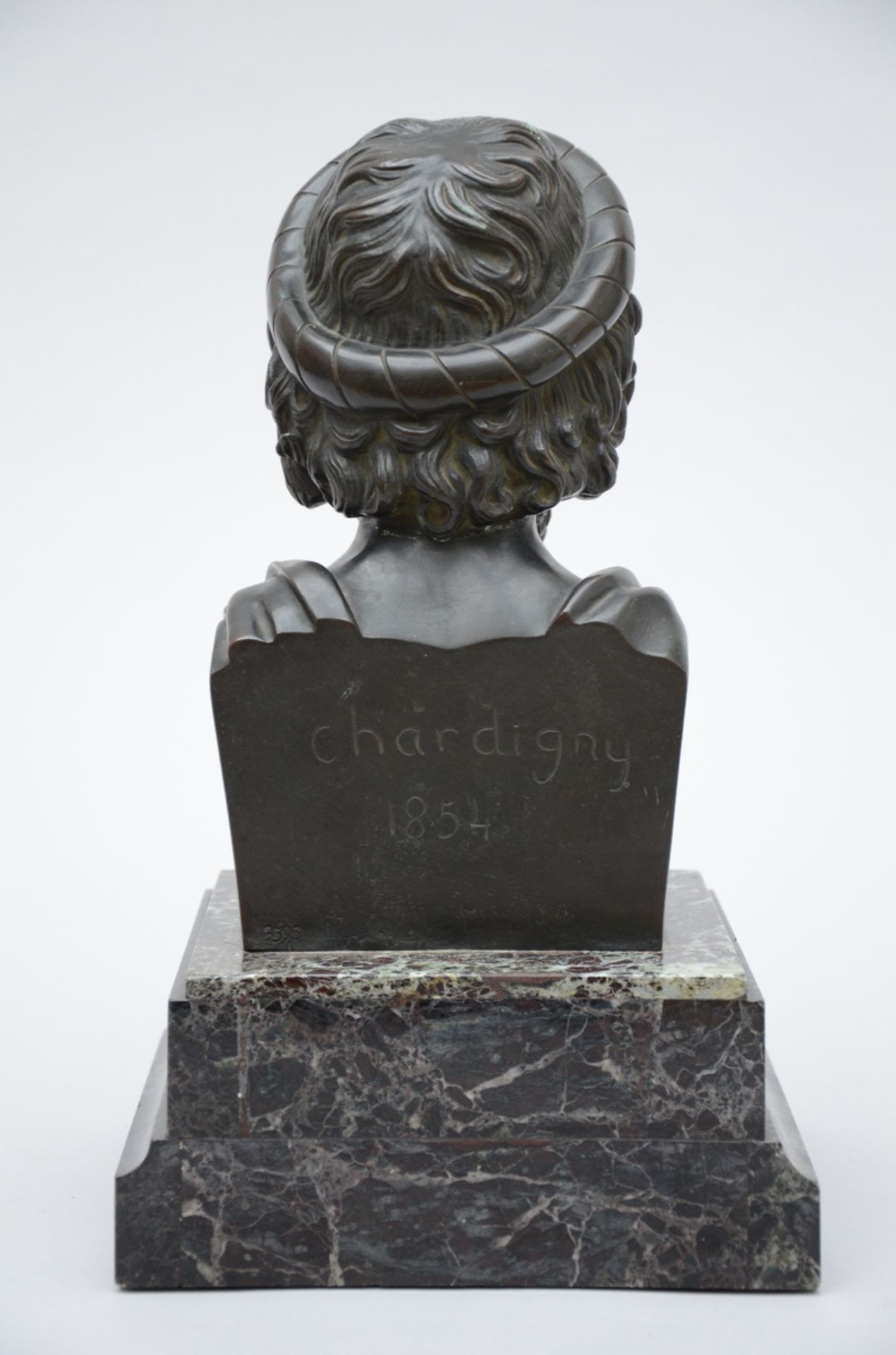 Chardigny: bronze bust on marble base 'Esculape' 1854 (h23 cm) - Image 3 of 4