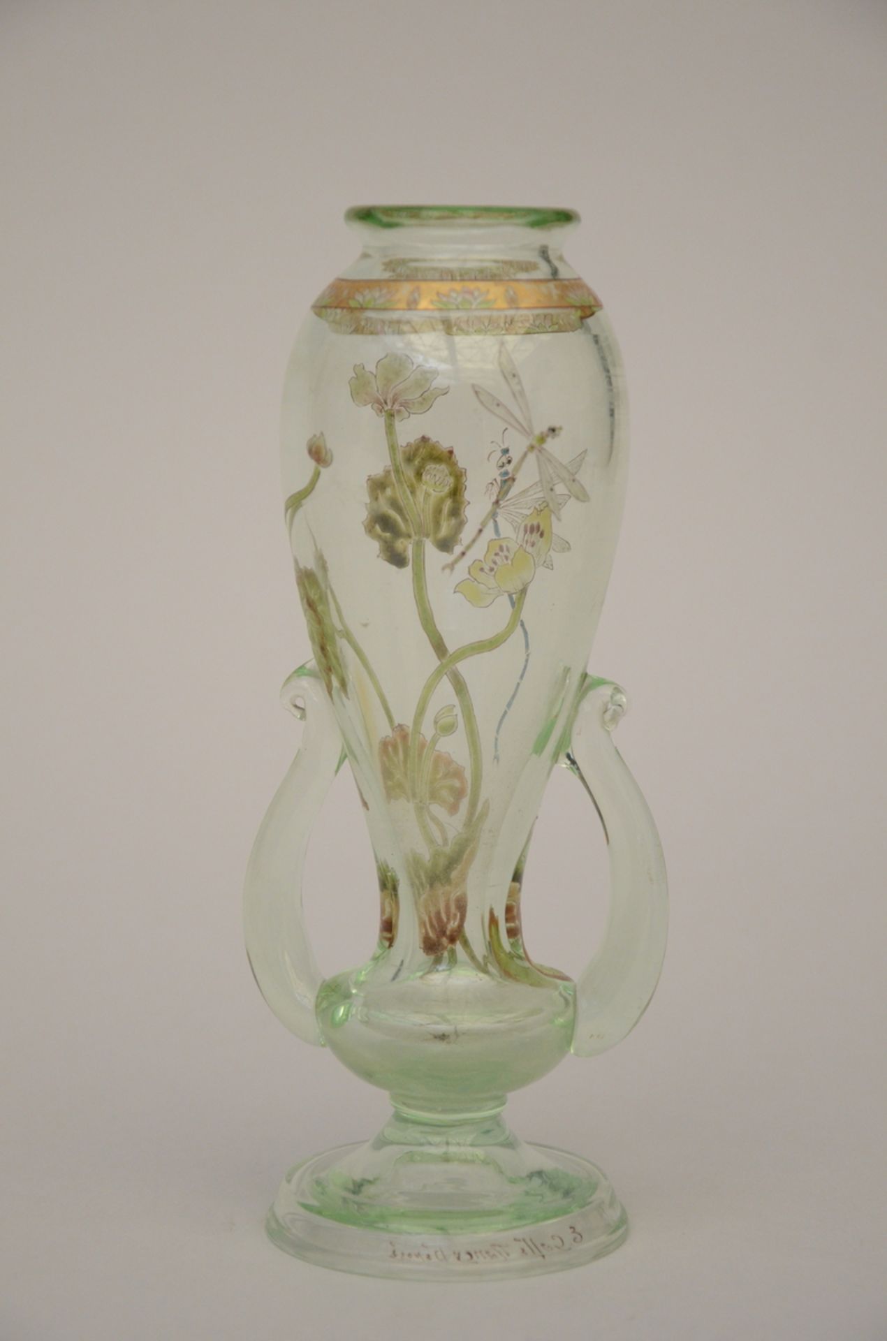 Gallé: Art Nouveau vase in enamelled glass 'insects and flowers' (H20.5cm) - Image 3 of 5