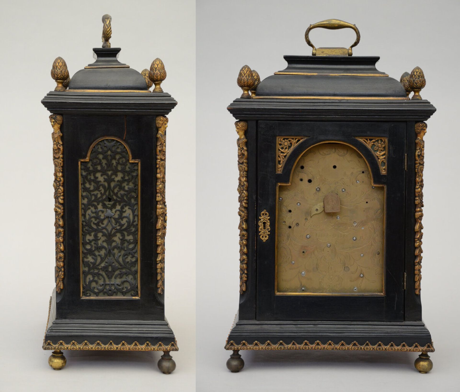 Georges Somersall: 18th century table clock with moon phase and date (51x32x21cm) - Image 2 of 5