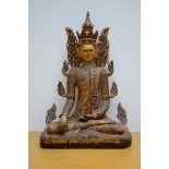 A large Burmese Buddha in wood with inlaywork, 20th century (h136cm) (*)