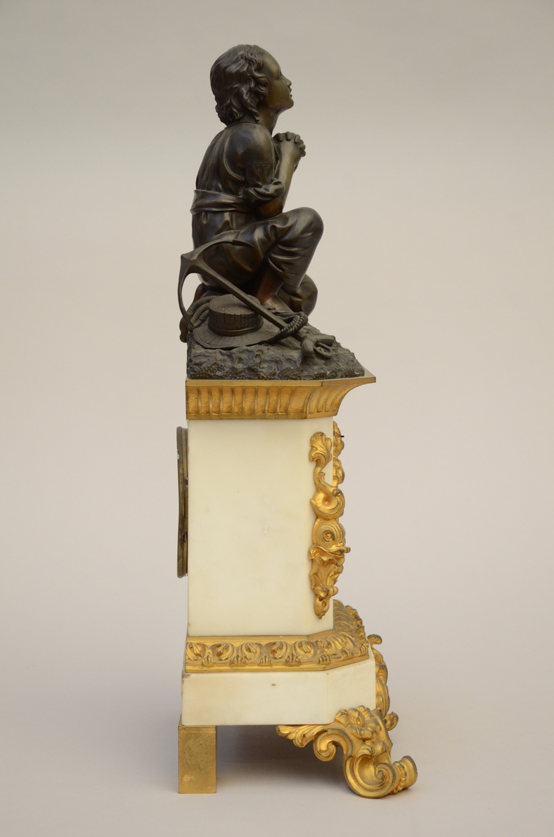 Louis-Philippe clock in bronze and marble 'the prayer' (h50x27x16cm) - Image 3 of 3