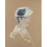 J.A.M Hoste: (o/c) 'lady with hat (60x48cm)