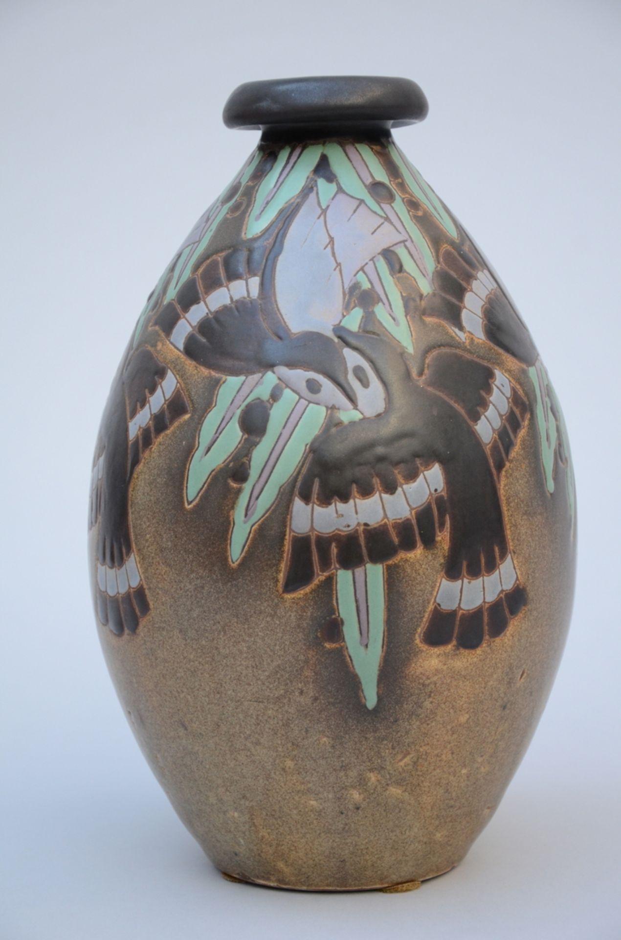 Art Deco vase in stoneware, keramis, 'birds' D1230 (h29cm)