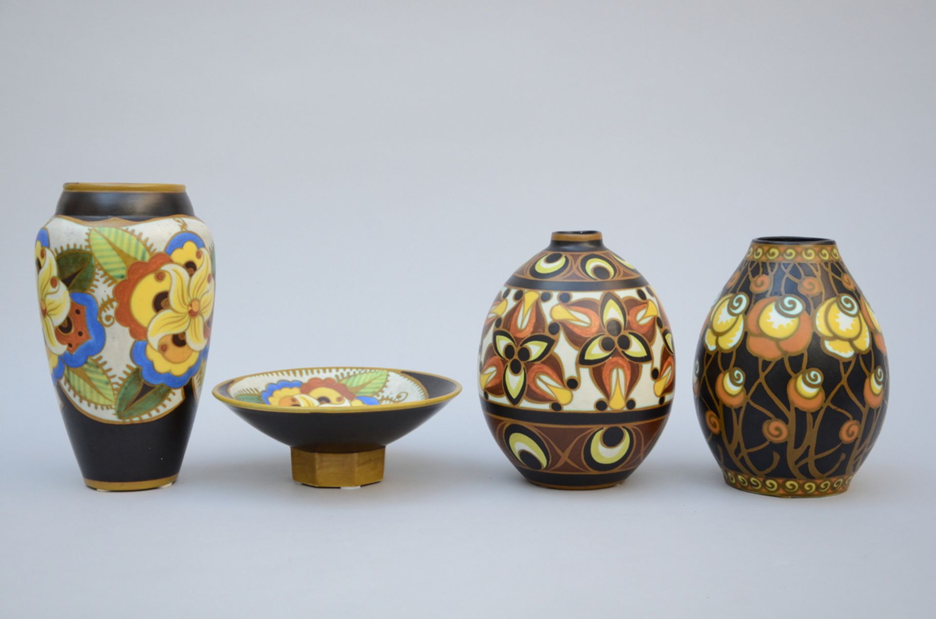 3 Art Deco vases + bowl, Boch Keramis, D2061 D1739 D959, (dia25) (h26-30cm) - Image 2 of 3