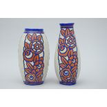 2 Art Deco vases, Boch 'blue flowers' D1102 (h29.5 & 33cm)
