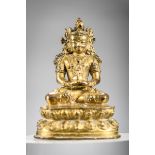 A gilt Nepalese sculpture 'Amitayus', 14th - 15th century (h 9.5 cm)